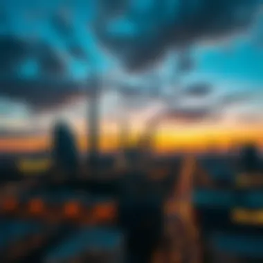 A panoramic view of Dubai's skyline during sunset