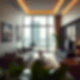 A stunning view of a modern 1BHK apartment in Dubai showcasing urban lifestyle.