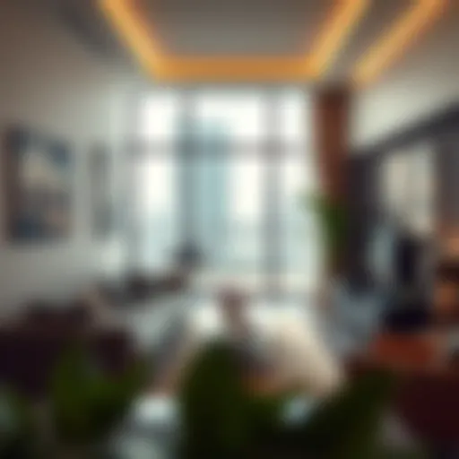 A stunning view of a modern 1BHK apartment in Dubai showcasing urban lifestyle.