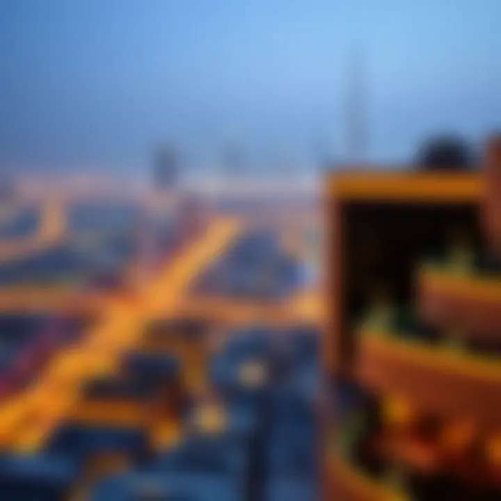 Breathtaking Rooftop View: Dubai Skyline Experience Rooftop view of the New Al Nahda Building overlooking Dubai skyline