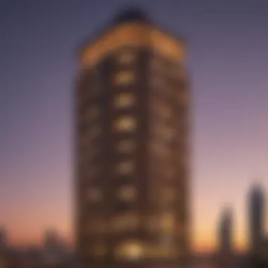 Oudah Tower: A Marvel at Dusk Stunning exterior view of Oudah Tower at sunset