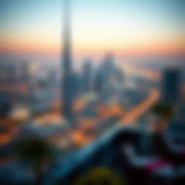 Dubai Skyline from Paramount Tower's Terrace Panoramic view of Dubai skyline from the hotel terrace