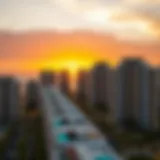 Breathtaking view of Shams Jumeirah Beach Residence at sunset