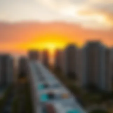 Breathtaking view of Shams Jumeirah Beach Residence at sunset