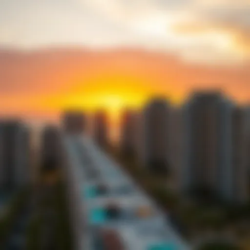 Breathtaking view of Shams Jumeirah Beach Residence at sunset