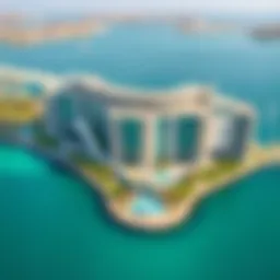 Aerial view of SLS Palm Jumeirah showcasing its unique architectural design.