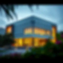 Exterior view of the Sobha Hartland Sales Center showcasing modern architecture