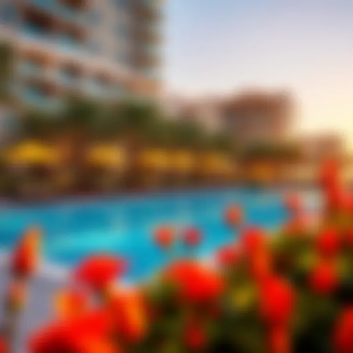 Vibrant Swimming Pool Area Swimming pool area at Symphony Apartments with vibrant landscape