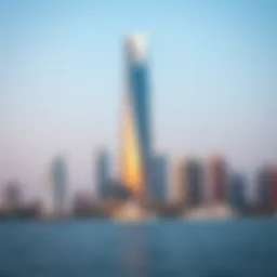 Stunning view of Tamouh Tower against the Abu Dhabi skyline