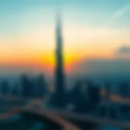 Stunning view of Burj Khalifa at sunset