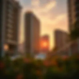 Stunning view of The Promenade at sunset capturing its architectural elegance