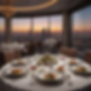 Elegant dining setup with gourmet dishes at The Sky View Hotel