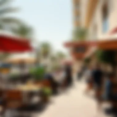 Outdoor Café Life in Dubai An outdoor café bustling with activity during a sunny day in Dubai