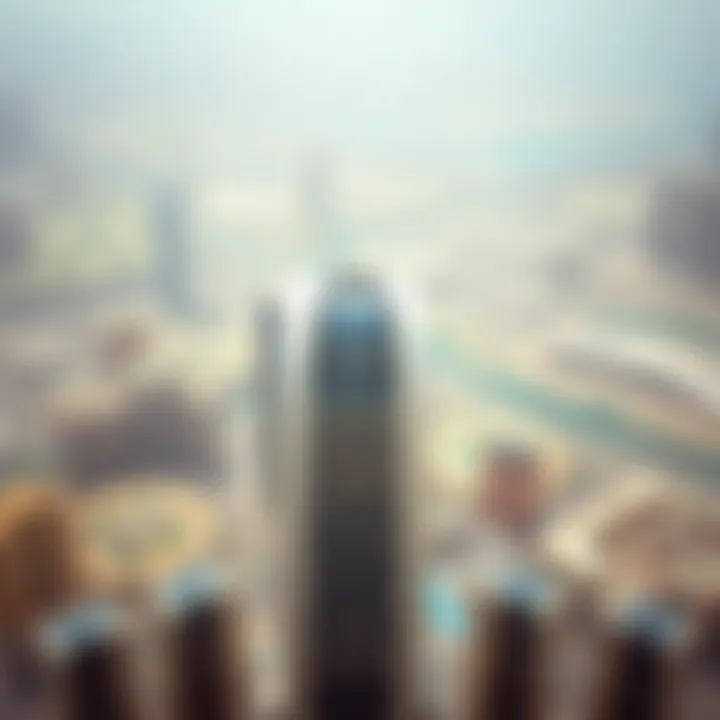 Aerial View of Thumam Building Aerial view of the Thumam Building surrounded by Dubai skyline