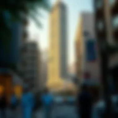 Vibrant neighborhood surrounding Al Ittihad Tower filled with life