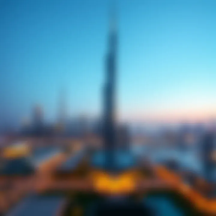 Stunning view of Al Ittihad Tower against the Dubai skyline