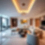 Contemporary family room layout showcasing open spaces