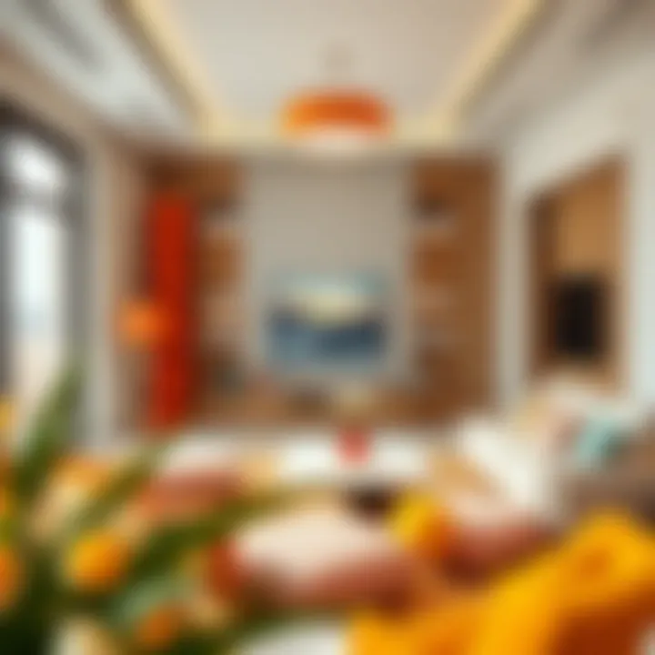 Vibrant Decor for a Stylish Family Space Modern family room with vibrant decor elements